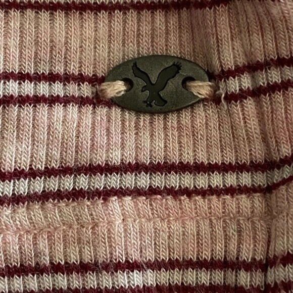 American Eagle Outfitters Striped Maroon and Pink Short Sleeve Tee - Picture 4 of 9